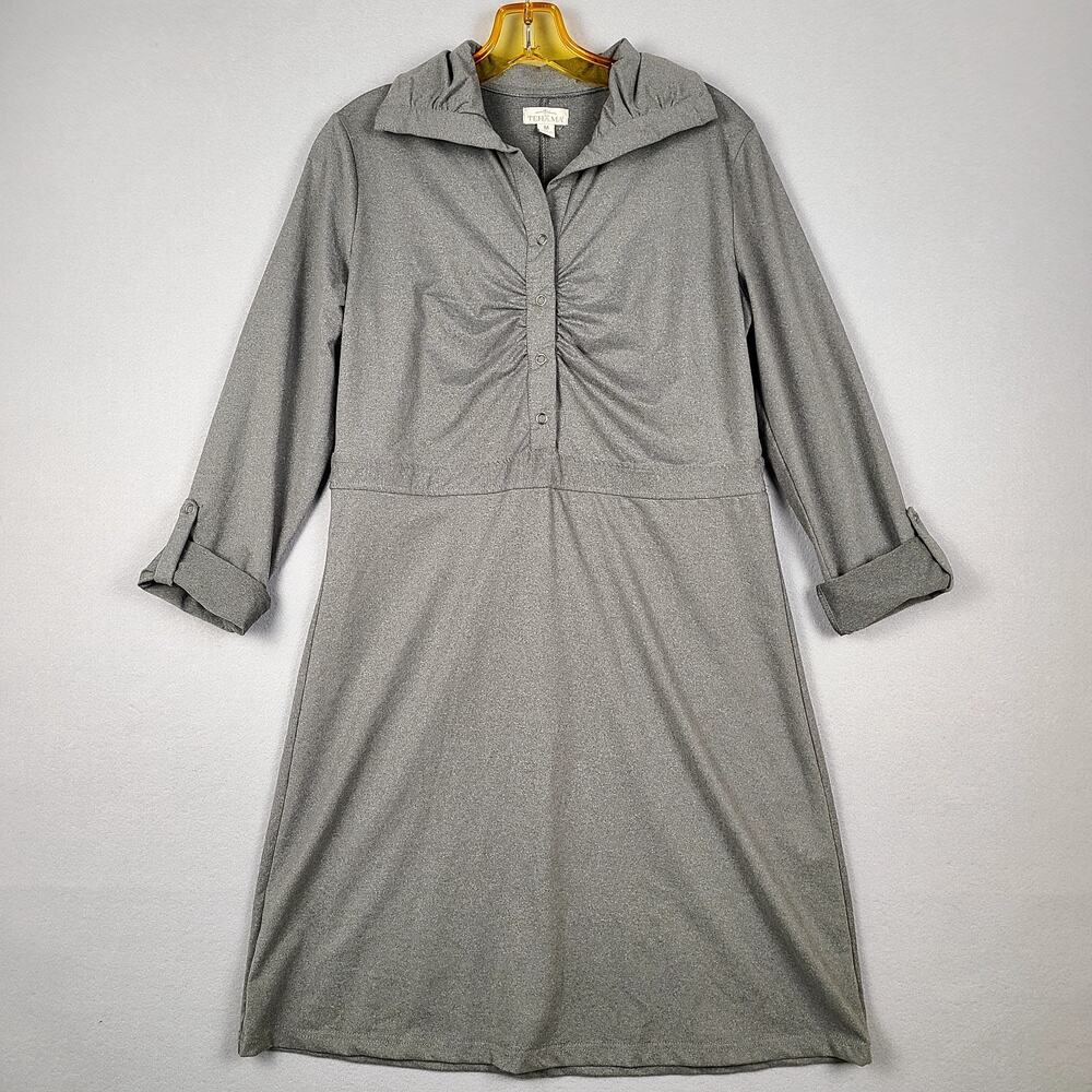 Tehama Shirt Dress Medium Gray Long Sleeve Roll Tab Athletic Golf Yoga Soft